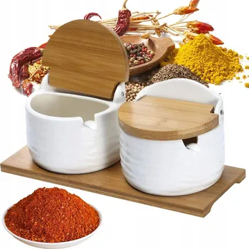 Sklenice 2x Keramická Nádoba Sklenice na Koření a Cukr 250ml s Lžičkou Bílá