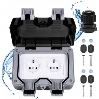 Elektrická zásuvka Dvojitá elektrická zásuvka šedá vodotěsná nástěnná
