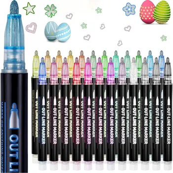 KOUZELNÉ POPISOVAČE FIXY DVOJITÁ LINKA METALICKÉ OBRYSOVÉ BROKÁTOVÉ