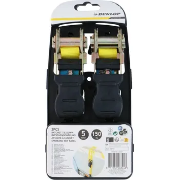 Upínací popruh Popruhy s ráčnovým napínákem a blokací, nosnost 150 kg, hák, délka 5 m - 2 ks DUNLOP