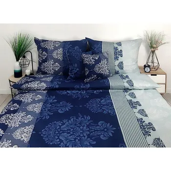 Povlečení Povlečení satén PREMIUM 100% bavlna 3913C rozety pruhy modré 160x200