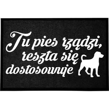 Rohožka VSTUPNÍ ROHOŽKA 40X60CM ČERNÁ DO DOMU VTIPNÁ ZÁBAVNÁ TADY VELÍ PES