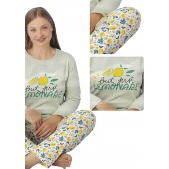 Dámské pyžamo Dámské bavlněné pyžamo citrony dlouhý rukáv + kalhoty Pistáciová XXL