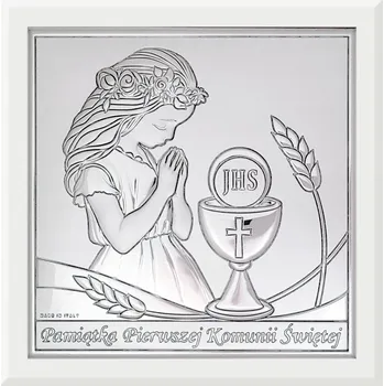 Obraz Stříbrný obrázek k prvnímu svatému přijímání s gravírováním, památka na první přijímání