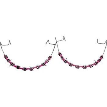 Dentální hygiena Dekorativní zubní falešná rovnátka 5 x 4,6 cm Pár rovnátek s háčkem a kovovým drátem Dočasná zubní ozdoba s krabičkou růžová