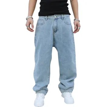 Pánské džíny Pánské volné modré džíny s kapsami, džínovina, moderní střih, pohodlné na každý den XL