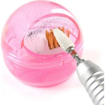 Kartáč na čištění vrtáků a hlavic brusky na nehty 45 x 22 mm Měděný přenosný kartáč s plastovým pouzdrem 6 x 5,5 cm na nástroje na nehty růžová