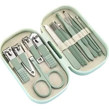 Sada na manikúru a pedikúru 14 ks Nůžky na nehty Kleštičky Nástroje pro péči o nehty Ortopedické potřeby pro muže a ženy zelená