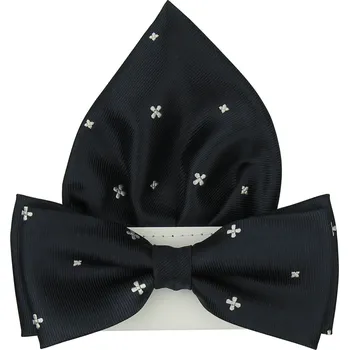 Motýlek Tmavě modrý pánský motýlek s květy včetně kapesníčku