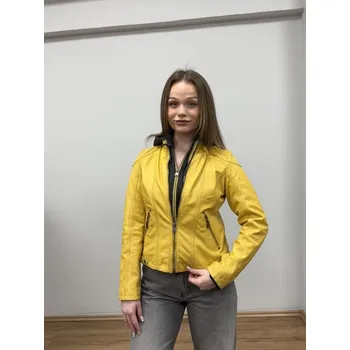 Dámská casual bunda Žlutá kožená bunda s kapucí MWXammy DB Velikost L