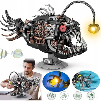 ostatní stavebnice SADA MECHANICKÁ STAVEBNICE RYBA SVÍTILNA LED MODEL POHYBLIVÁ RYBA 1038 DÍLKŮ