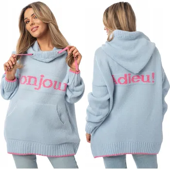 Dámský svetr Setin dámský svetr modrý oversize do půlky stehen velikost L/XL