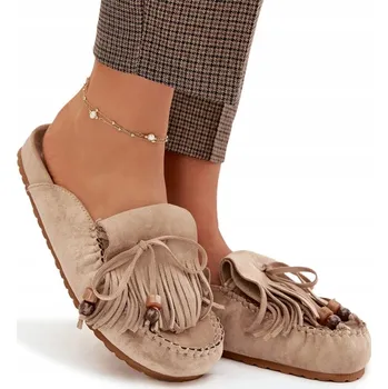 Dámské pantofle NAZOUVÁKY DÁMSKÉ MULE EKO SEMIŠ PLATFORMA TŘÁSNĚ KORÁLKY BÉŽOVÉ 39