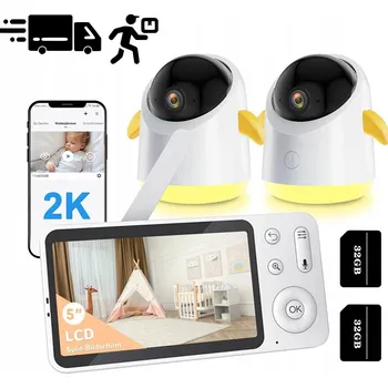 IP kamera ELEKTRONICKÁ CHŮVIČKA se 2 KAMERAMI, OBROTNÁ WIFI KAMERA 2K 3MPx, 5.0'' LCD, 4x ZOOM