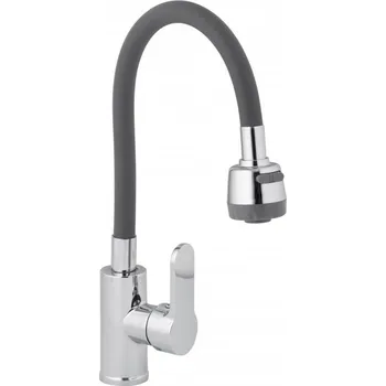 Vodovodní baterie Erga Pogo, stojánková dřezová baterie se sprškou a flexibilním ramenem, šedá-chromová, ERG-YKA-BZ.POGO-GRY