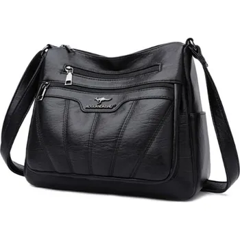 Kabelka Prostorná DÁMSKÁ KABELKA přes RAMENO Velká KABELKA PŘES RAMENO Černá Kožená TAŠKA