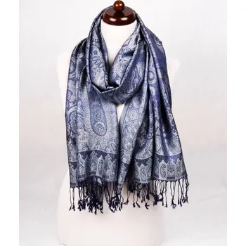 Šála Hedvábná šála Super velká tmavě modro-stříbrná