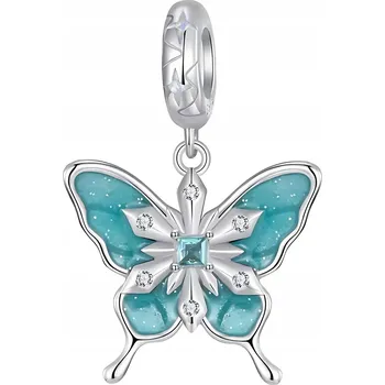 Přívěsek Přívěsek CHARMS STŘÍBRO 925 Sněžný Motýl Tyrkysový Sněhová Vločka Se Zirkony