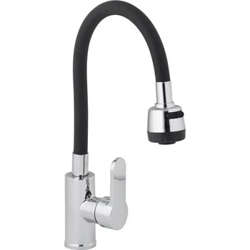 Vodovodní baterie Erga Pogo, stojánková dřezová baterie se sprškou a flexibilním ramenem, černá-chromová, ERG-YKA-BZ.POGO-BLK