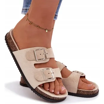 Dámské pantofle NAZOUVÁKY DÁMSKÉ S PŘEZKAMI KLASICKÉ SVĚTLE BÉŽOVÉ 41