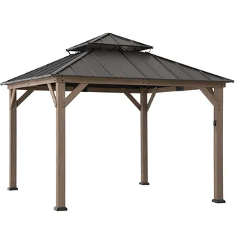 Zahradní stan Altán z cedrového dřeva KAPS se solárním osvětlením – 330 cm x 330 cm, antracitová barva | A1020073B1