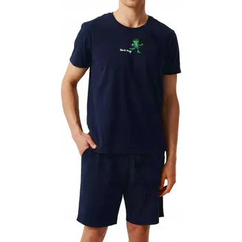 Pánské pyžamo Pánské pyžamo s krátkým rukávem bavlna Atlantic NMP-383 M námořnická modrá/žába