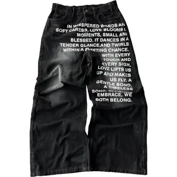 Pánské džíny Pánské džíny jednobarevné s nápisy, s kapsami, nízký pas, volné, pohodlný střih pro každodenní nošení černá S