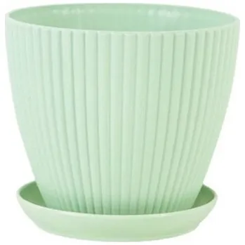 Květináč Decorativní kulatý květináč s podnosem 11 x 10 x 9,5 cm Pryskyřičný odolný obal na živé rostliny Venkovní i interiérová dekorace světle zelená