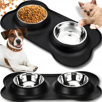 Miska pro psa Sada dvou misek silikonová podložka RETOO černá 0,4 l