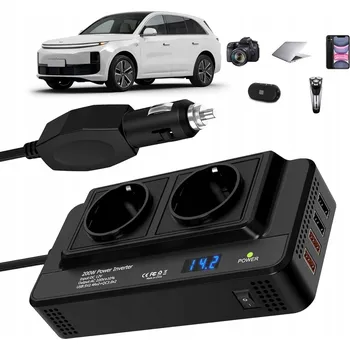 Měnič napětí MĚNIČ NAPĚTÍ AUTOMOBILOVÁ 12V NA 220V S OCHRANOU 2 ZÁSUVKY AC 4 USB