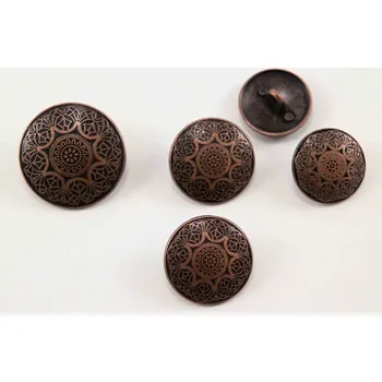 Knoflík Luxusní kovový knoflík s ražbou - zdobený - matný - staroměď - průměr 2 cm