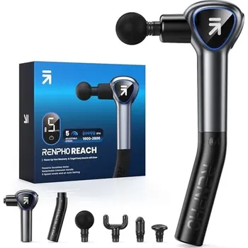 Masážní přístroj RENPHO Masážní pistole s dlouhou rukojetí a LED displejem pro relaxaci a trénink