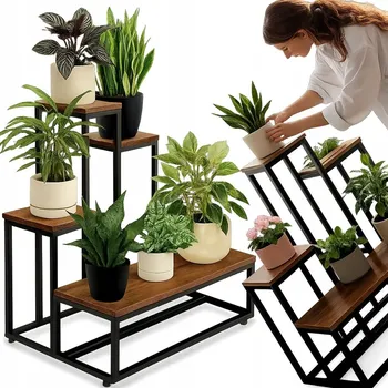 Stojan na květiny DRŽÁK NA KVĚTINÁČ STOJÍCÍ STOJAN POLICE NA KVĚTINY KVĚTINÁČE ROSTLINY LOFTOVÝ KOVOVÝ 67 CM