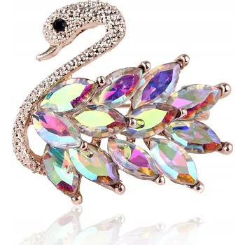 Brož Brož labuť zlatá s AB krystaly duhová 4×3,5 cm