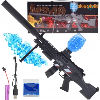 Dětská zbraň VELKÁ ELEKTRICKÁ PUŠKA PUŠKA 2V1 ASG GELOVÉ GEL KOULE M249 HRAČKA