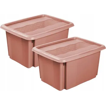 Úložný box Truhlík krabička s víkem 15 l, sada 2 ks 38x29,5x20,5 cm ČER.