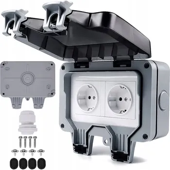 Elektrická zásuvka Dvojitá elektrická zásuvka šedá vodotěsná nástěnná