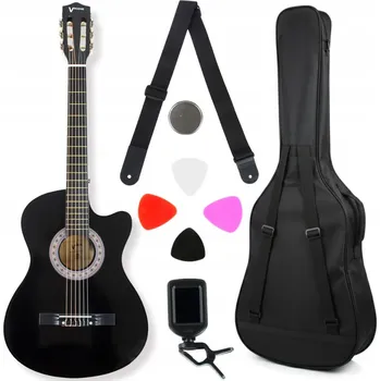 Klasická kytara Kytara klasická černá 7/8 příslušenství pouzdro tuner 4 kostky popruh kytara