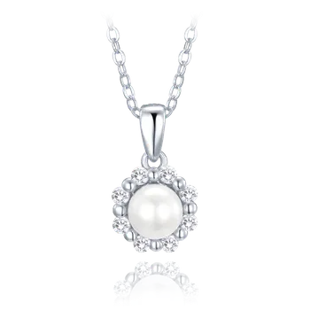 Náhrdelník MINET Stříbrný náhrdelník s přírodní perlou a bílými zirkony