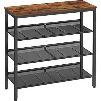 Botník Songmics, 4-patrová, černá/hnědá, dřevotříska, 75 x 30 cm