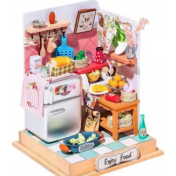 Dřevěná hračka MINI KUCHYŇKA MALÁ DŘEVĚNÁ MODEL SKLÁDACÍ 3D