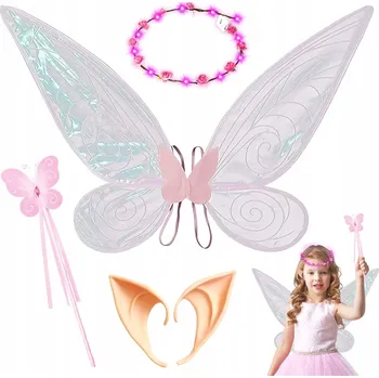 Karnevalový kostým SVÍTÍCÍ KŘÍDLA VÍLY RŮŽOVÁ HŮLKA UŠI SADA KOSTÝM NA PÁRTY