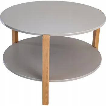 Konferenční stolek Konferenční stolek Kulatý do obýváku nebo ložnice, dvoupodlažní, MDF, 3 bukové nohy