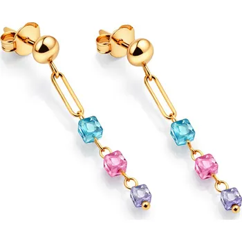 Náušnice Náušnice s modrými, růžovými a fialovými korálky, žluté zlato 14K IZ31756 + dárkové balení LUXUS zdarma