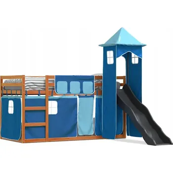 Postel Dřevěná patrová postel se skluzavkou, voskovaný hnědý odstín, 205,5 x 97,5 x 113 cm