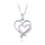 MINET Stříbrný náhrdelník dvojité srdce s bílými a růžovými zirkony