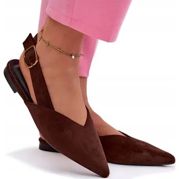 Dámské baleríny Dámské baleríny z eko semiše se zlatou sponou, špičatá špička, čokoládové, velikost 39