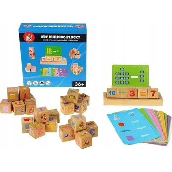 Dřevěná hračka Vzdělávací sada: Dřevěné kostky a karty pro učení