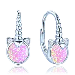 MINET Dětské stříbrné náušnice jednorožci s růžovými opály a bílými zirkony