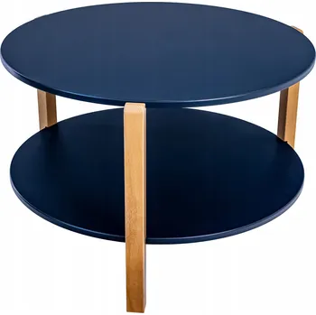 Konferenční stolek Konferenční stolek Kulatý do obýváku nebo ložnice, dvoupodlažní, MDF, 3 bukové nohy